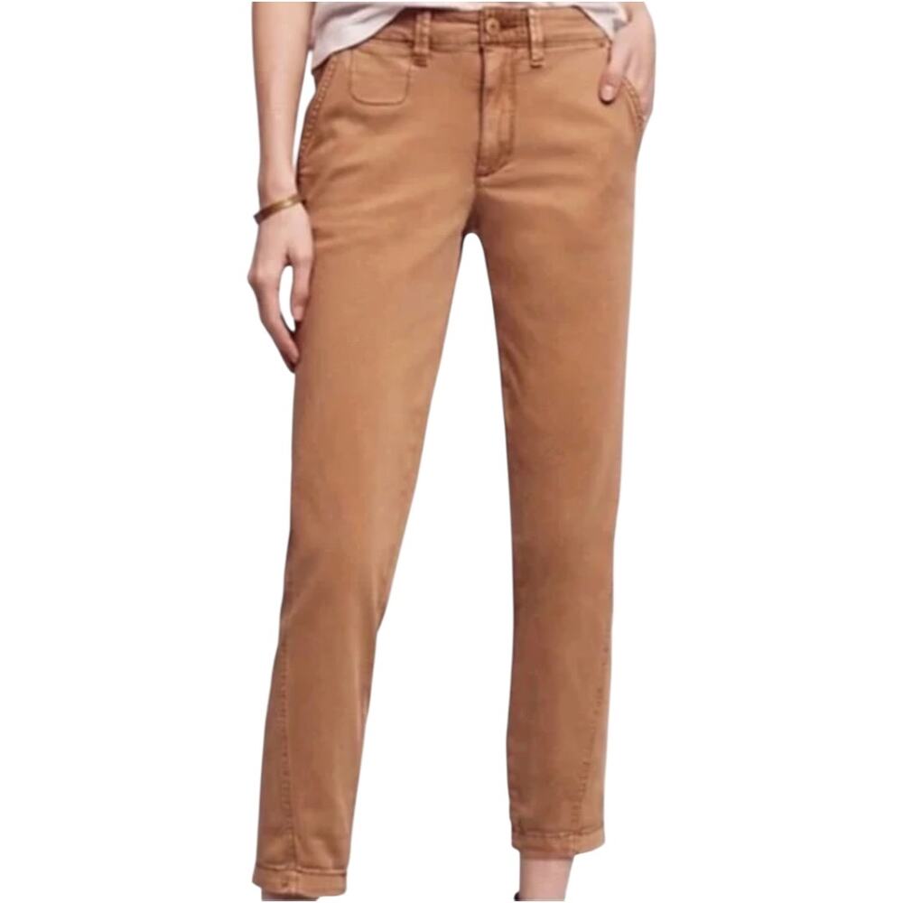 Anthropologie Chinos Pants Cotton Tapered Ankle Relaxed 5-Pocket Tan 31x28 - Picture 1 of 7